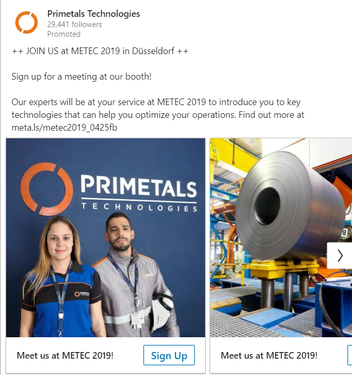 Screenshot LinkedIn Ad Primetals